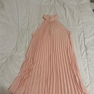 Elegant Pink Pleated Halter Dress